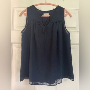 Loft Swiss Dot Tie-front Navy Blouse, Size S